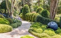 The Gardens of Etretat, installation Ã¢â¬ÅDrops of rainÃ¢â¬Â with giant rubber heads on the boxwood. Normandy, France.